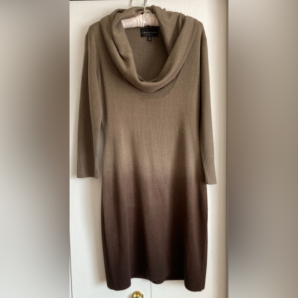 Connected apparel women's brown ombre cowl neck long-sleeve knit sweater dress M